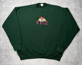 Looney Tunes Sweatshirt Herren XL Grün Vintage 1997 TAZ Bestickter Rundhalsausschnitt USA