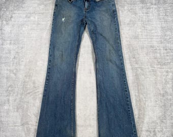 Jeans da donna SF Denim 1/2 in denim blu a vita bassa, modello svasato, bootcut, effetto vintage anni 2000