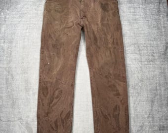 Wrangler Jeans Mens 36x30 Brown Denim Distressed Painted 1013MWZ Cowboy Cut
