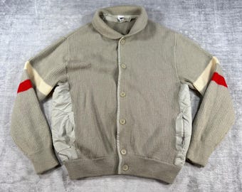 Sportful Cardigan Sweater Mens 50 Beige Vintage 80s Wool Striped Made In Italy