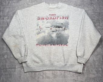 Fairey Swordfish Sweatshirt Mens XL Gray Muirkirk Airshow Vintage 90s Crewneck