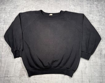 Vintage Blank Crewneck Sweatshirt Mens Large Black Faded 80s Boxy Minimal Grunge