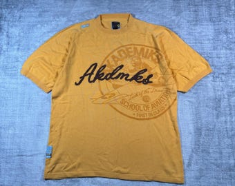 Akademiks Shirt Mens Large Yellow Vintage Y2K Chenille Logo School of Aviation