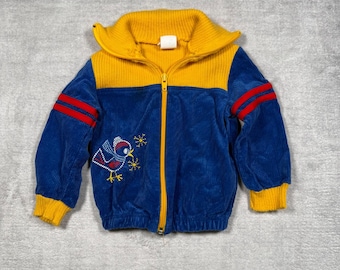 Vintage corduroy jack jeugd 12 M blauwgele vogel geborduurde jaren 80 nautisch