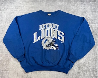 Bluza męska Detroit Lions z dużym niebieskim hełmem i okrągłym dekoltem w stylu vintage NFL Football