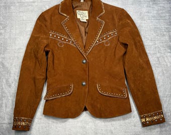 Cripple Creek Blazer Womens Small Brown Suede Studded Leather Western Rodeo