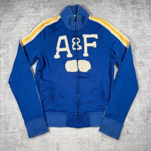Veste Abercrombie & Fitch pour homme, bleu moyen, style universitaire, années 2000 en détresse effet vieilli