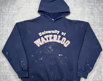 Sudadera de la Universidad de Waterloo para hombre, talla XL, azul, estilo vintage desgastado, marca Tiger.