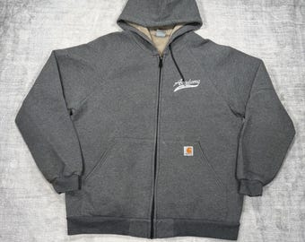 Sudadera Carhartt para hombre, talla grande, gris, estilo Y2K, con forro de sherpa y cremallera completa. Ropa de trabajo.