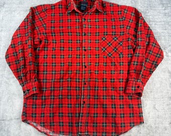 Champion shirt heren grote rode Clan Wallace plaid Vtg distressed flanel grunge