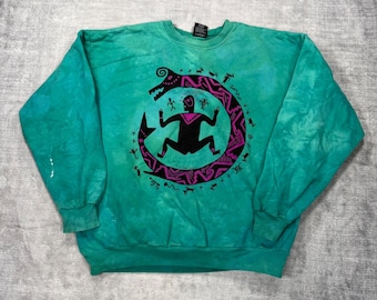 Dagoli Sweatshirt Mens Large Teal Ancient Cave Art Shape Shifter Vintsge 90s Art