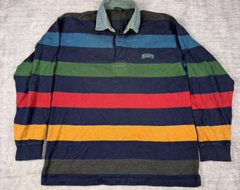 GANT Rugger Shirt Men's Medium Blue Long Sleeve Rugby Polo Vtg 90s Denim Collar