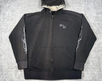 Harley Davidson Sweatshirt Herren Große Schwarze Tribal Flamme Full Zip Hoodie Biker