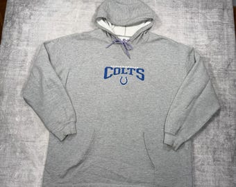 Indianapolis Colts Sweatshirt Mens 2XL Gray Vintage Y2K Embroidered Hoodie NFL