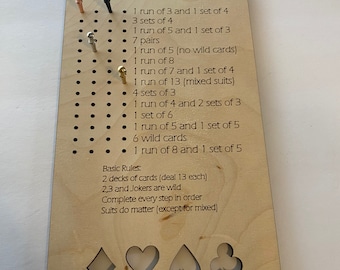 Frustration Rummy score board. Wooden