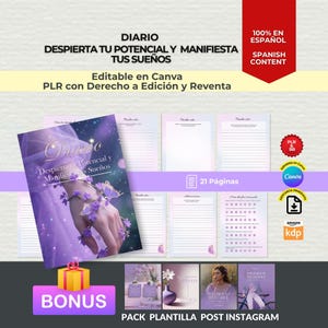 Diario Despierta tu Potencial PLR EN ESPAÑOL + 50 Plantillas Instagram Canva | Documento Editable | Derecho de Reventa | Producto Digital