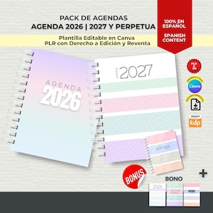 Pack Agendas 2026-2027 PLR en ESPAÑOL | Spanish Planner Bundle | Canva Editable | Derechos Reventa PLR