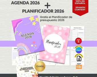 2026 Agenda + 2026 Planner | Editable PLR in Canva | Includes Bonus 2026 Budget Planner | Product for Resale in Spanish