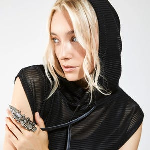 Black Sheer Hooded Tank Top – Sleeveless Mesh Shirt for Women, Lightweight Summer Festival, Beachwear & Night Out Outfit