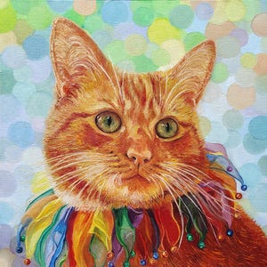 ORIGINAL Cat Red Ginger Feline Oil Painting on Canvas Panel, 10x10 In Signed