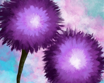 Purple Flowers Illustration, Printable Wall Art, 16x20, 8x10 & 5x7 Digital Print, Instant Download