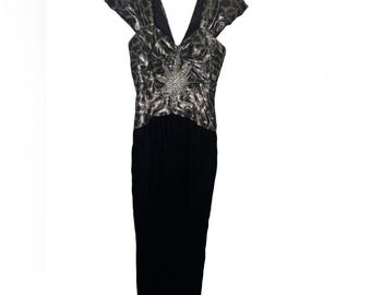 Vintage Lillie Rubin Elegant Black and Silver Evening Dress