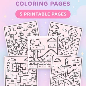 Pixels Coloring Pages Vol. 1 – 5 Printable PNGs, Instant Download, Cute Kids Coloring Bundle, Digital Art Activity, Kawaii Pixel Designs
