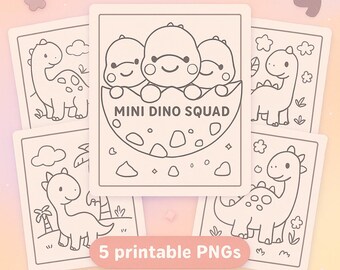 Dinosaur Coloring Pages – 5 Printable PNGs, Instant Download, Cute Dino Bundle, Kids Prehistoric Coloring Pack
