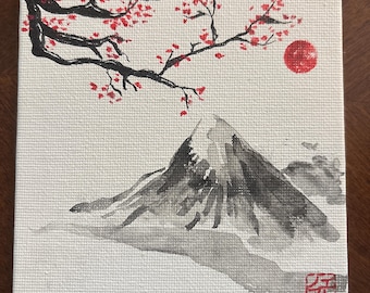 Original Japanese ink sumi-e painting- Ink on canvas board
