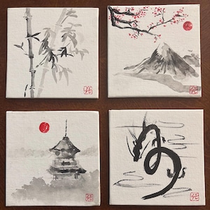 Pintura sumi-e original en tinta japonesa - Tinta sobre lienzo