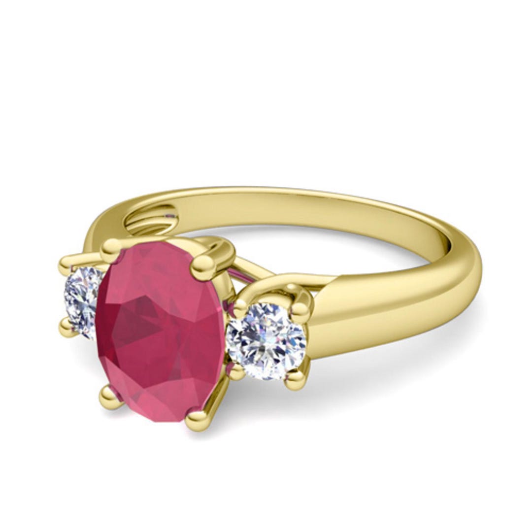 Oval Ruby and Diamond Engagement Ring in 14k Yellow Gold - Etsy