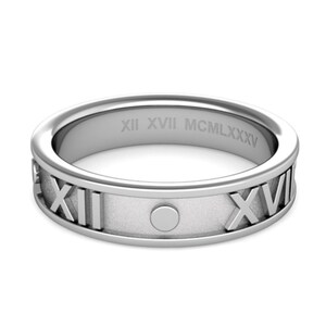 Personalized Roman Numeral Wedding Band 5mm Custom Date Solid 14K Gold Ring