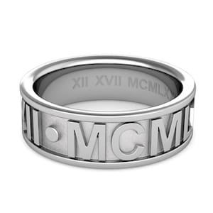 Personalize Date and Number Ring in Solid 14K Gold Roman Numeral Wedding Anniversary Ring
