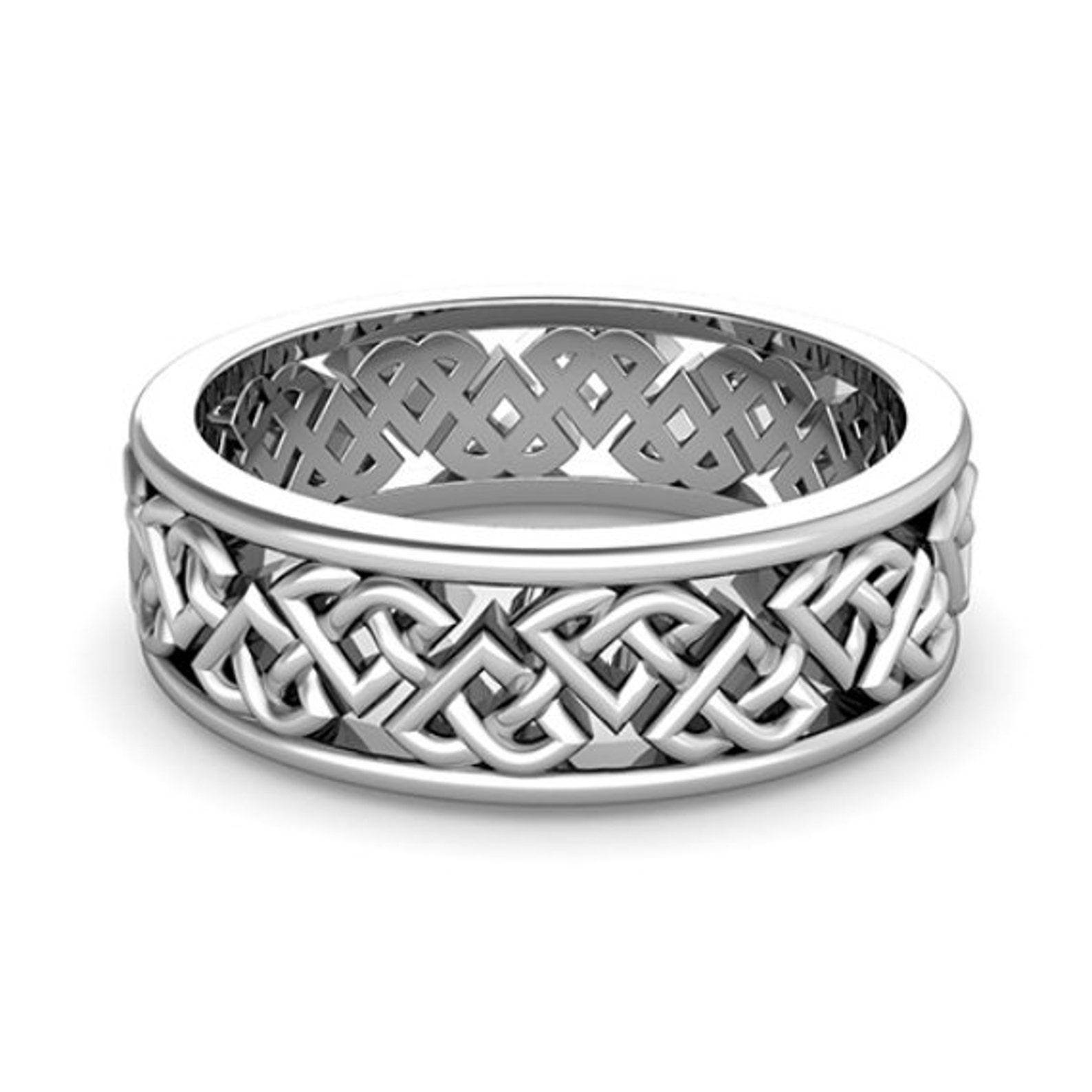 Trinity Celtic Knot Wedding Band for Men in 14k Solid White Gold Wedding Rings Celtic Design