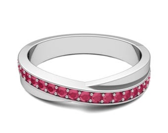 Ruby Infinity Wedding Anniversary Ring in 14k White Gold