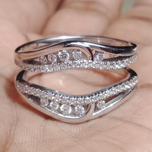 Moissanite Enhancer For Engagement ring 14K white gold Plated enhancer Stacking ring Guard, Diamond Wedding Enhancer ring Wrap
