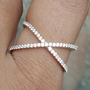 Criss Cross Lab Diamond Ring: 14K White Gold Plated Crossover Band
