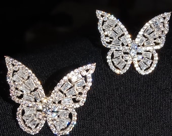 Moissanite Butterfly Earrings: 14K White Gold Plated Wedding Jewelry