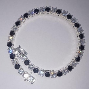 Black & White Diamond Tennis Bracelet: 14K White Gold Plated