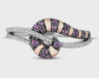 Amethyst & White diamond Antique Wedding Engagement Ring 925 Sterling Silver