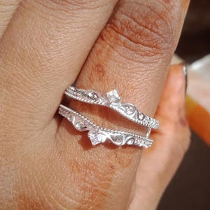 Moissanite Engagement Ring Enhancer: 14K White Gold Plated Bridal Ring Guard