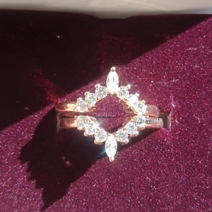 Moissanite Chevron Ring Enhancer: 14K Yellow Gold Plated Wedding Band