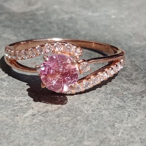 Pink Sapphire & Diamond 14K Rose Gold Plated Engagement Ring