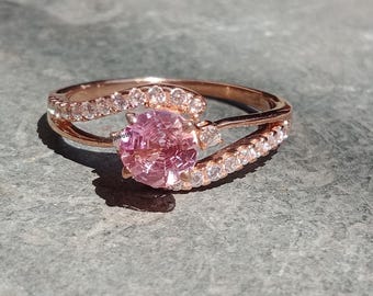 Pink Sapphire & Diamond 14K Rose Gold Plated Engagement Ring