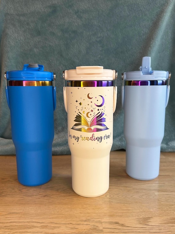 In my reading era Edelstahl Tumbler lasergravierte Thermoflasche, Geschenk für Buchliebhaber, Leseratten, Coffee Lover, Book Lover, Buch