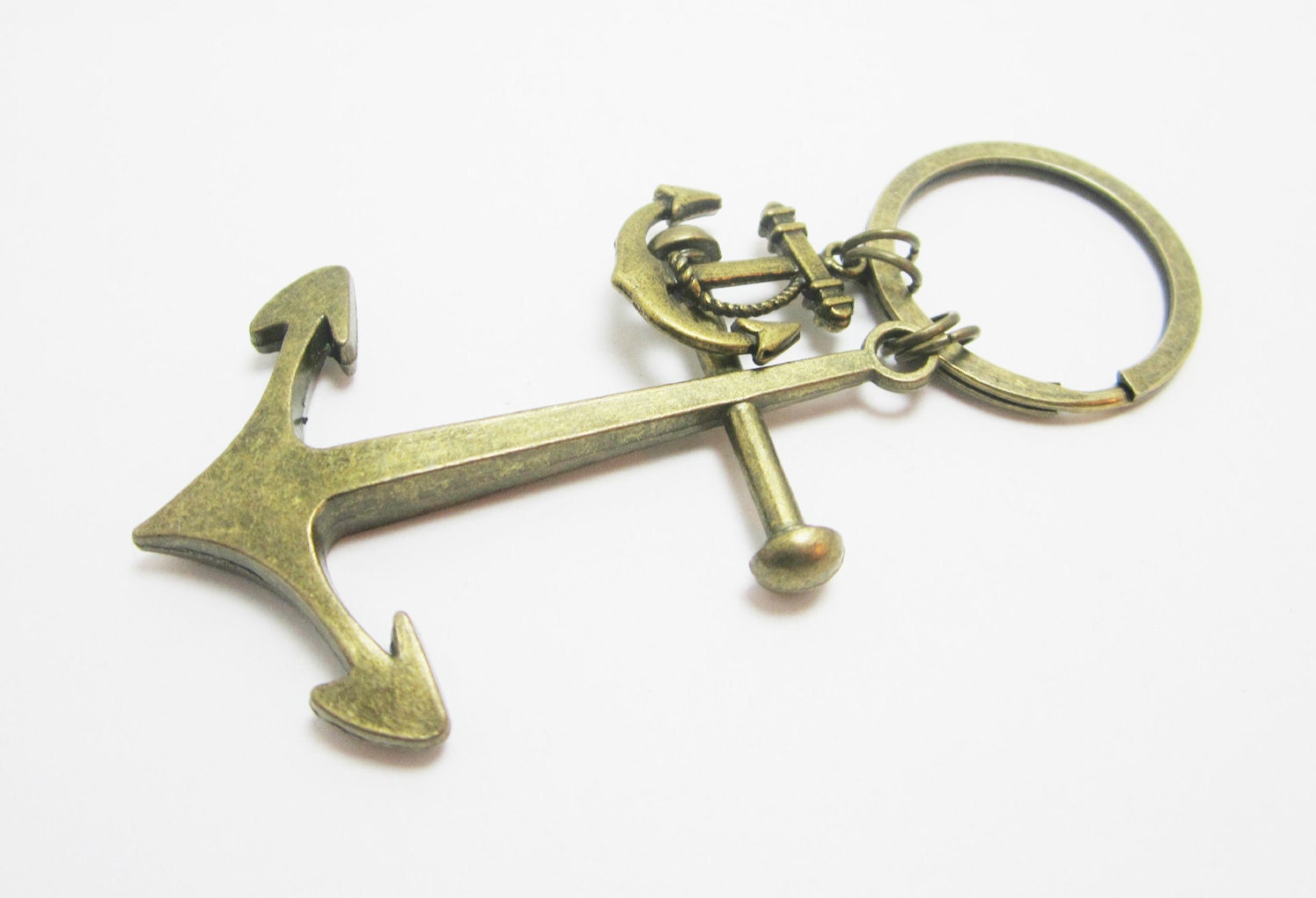 Nautical Anchor Key Chain Mens Anchor Keychain Large Bronze Etsy