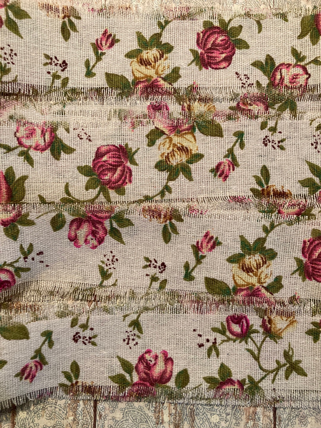 Shabby Chic Pink Rose Fabric Strip: Hand Torn Linen Trim (36") - Etsy
