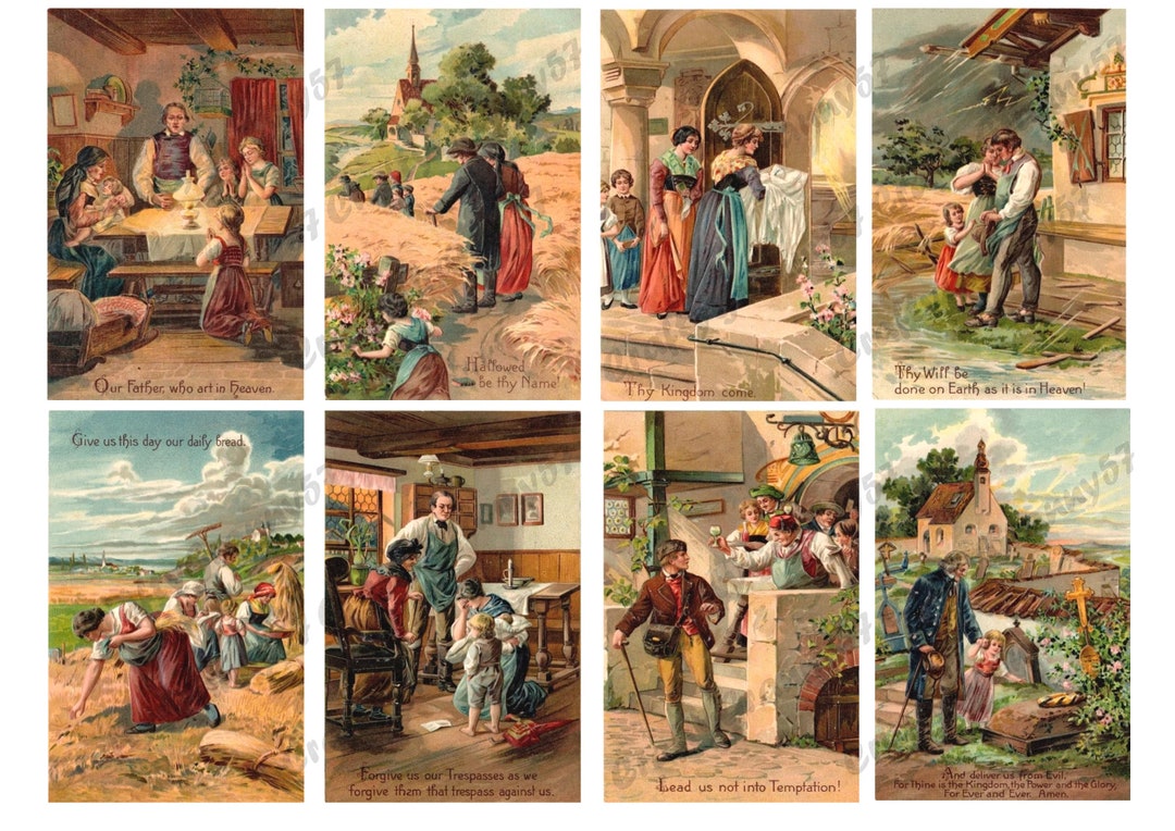 The Lord's Prayer Cards, 8 Prayer Cards, Vintage Style, Instant Digital ...