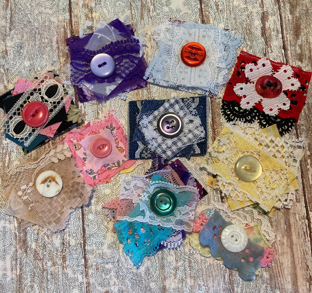 Cluster Ribbons Handmade Fabric Lace Ribbon Clusters Snippets Buttons Mixed-colors Red ...