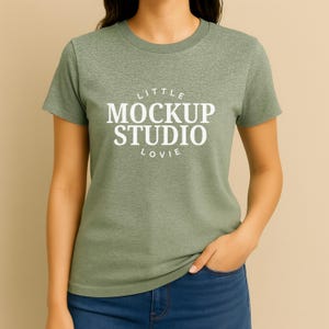 Sage Green Gildan 64000 T-Shirt Mockup: Studio Model (Digital Download)